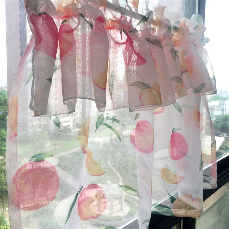 Korean Pink Fresh Peach Printing Short Curtains Kitchen Bay Window Tulle Curtains Bedroom Decoration Short Curtains WP451-3