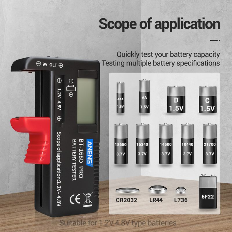 BT-168 PRO Digital Battery Capacity Tester for 18650 14500 Lithum 9V 3.7V 1.5V AA AAA Cell C D Batteries Tester
