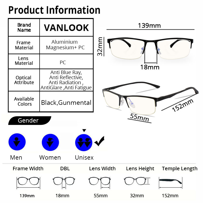 Men's Computer Glasses Transparent Spectacles Magnesium Aluminum Alloy Fashion Eyeglasses With Yellowish Lenses Anti Blue ray