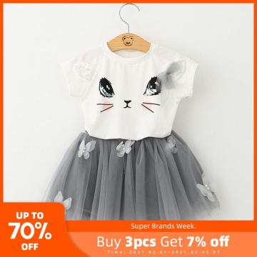 Bear Leader Girls Dress New Summer Kids Girl Party Dresses Cartoon Cat Baby Girls Suit Girl Cute T-shirt and dress Kids Clothing