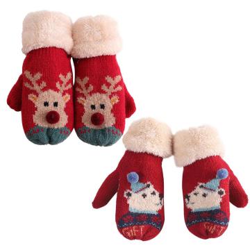 Child Christmas Full Finger Kids Gloves Winter Warm Knitted Mittens Plush Thicken Christmas Gloves for Infant Boys Girls