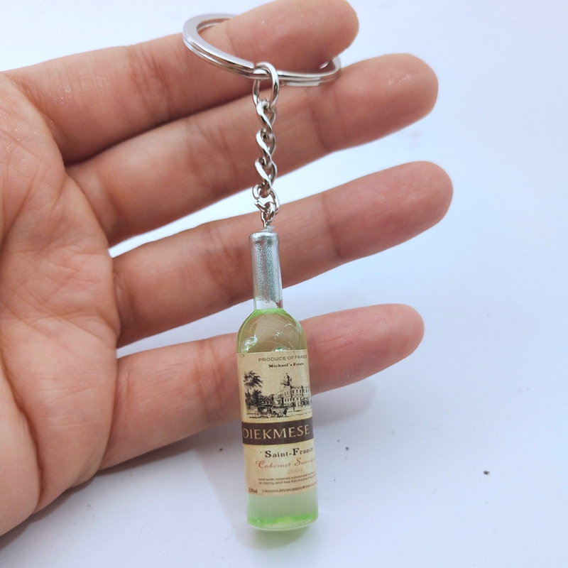 Fashion New Women/Men's Fashion Handmade Resin Red wine Wine Bottle Key Chains charm Key Rings Alloy Charms Gifts Wholesale