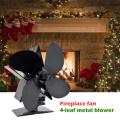 Stove Fan Black Fireplace 4 Blade Heat Powered Stove Fan Wood Burner Eco Friendly Quiet Fan Home Efficient Heat Distribution