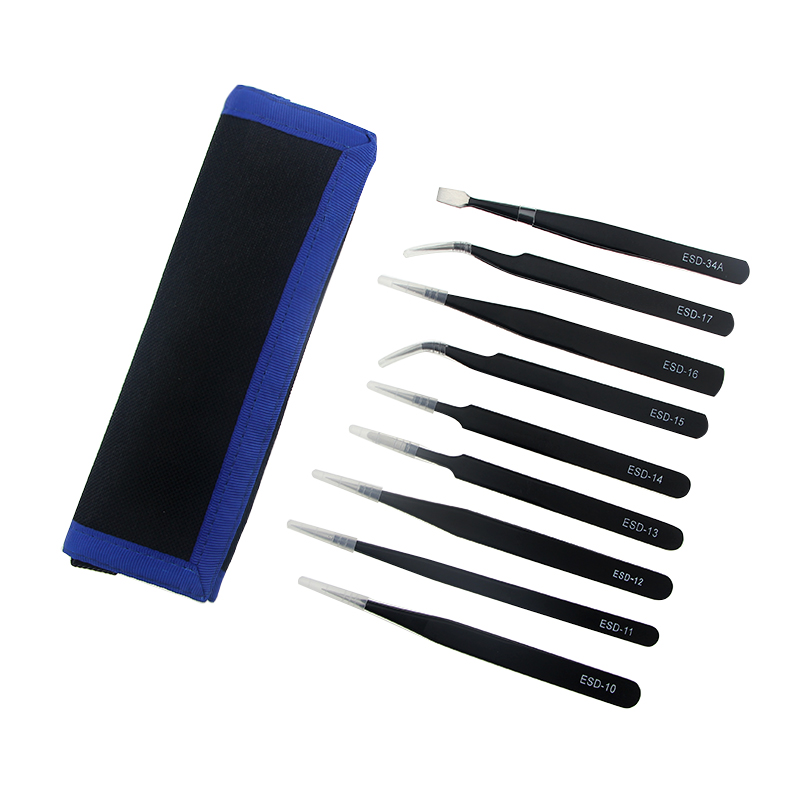 9pcs Stainless Steel Precision Tweezers Set Anti Static Repair Tool Kit for SMD Chip Jewelry Electronic Repairing Hand Tools