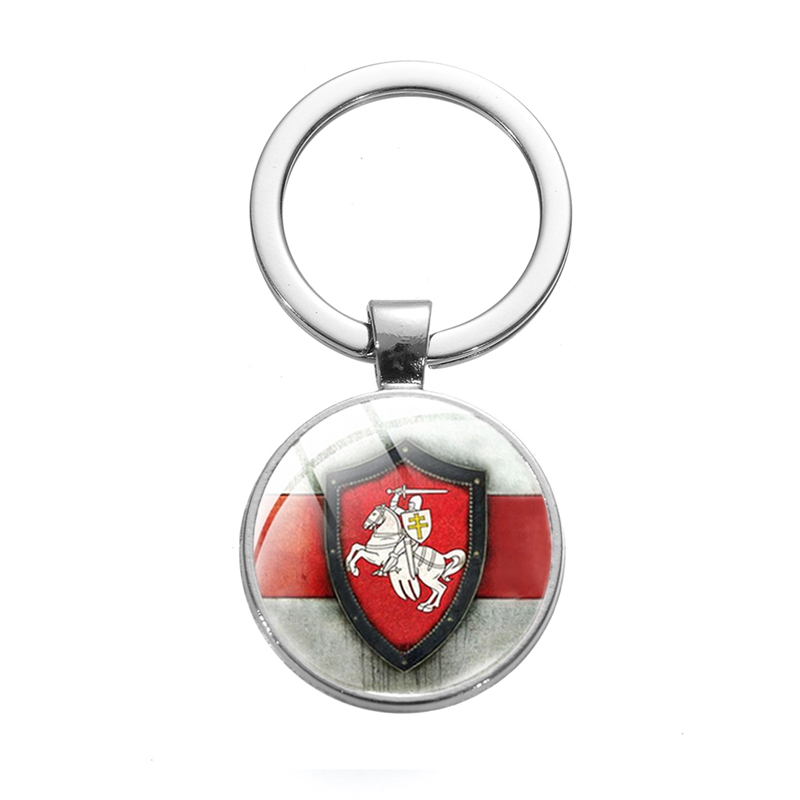 Vintage Republic of Belarus Symbol Keychains White Knight Art Picture Glass Dome Car Keychain Metal Key Chain Ring Jewelry Gifts