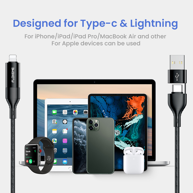 FLOVEME 4in1 Cable 3A Fast Charging USB Cable For iPhone12 11 USB Type C Cable For Xiaomi Samsung Phone Accessories Charger Cord
