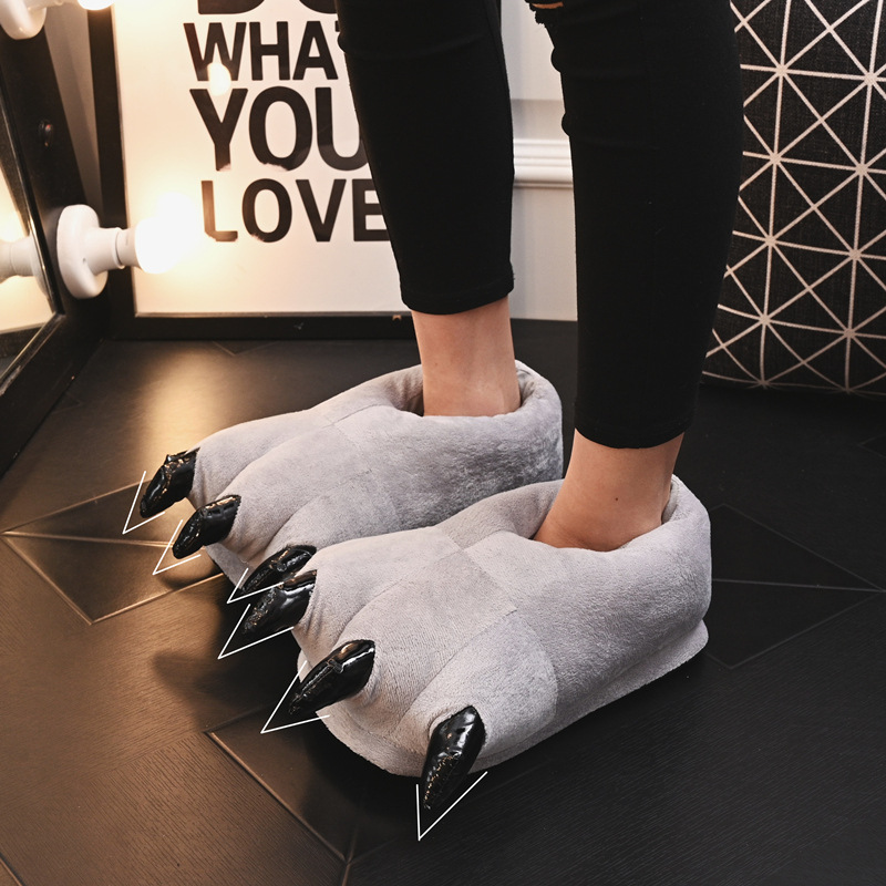 Men's winter paw slippers boys black furry slides male female indoor warm shoes men slippers 2020 Fashion