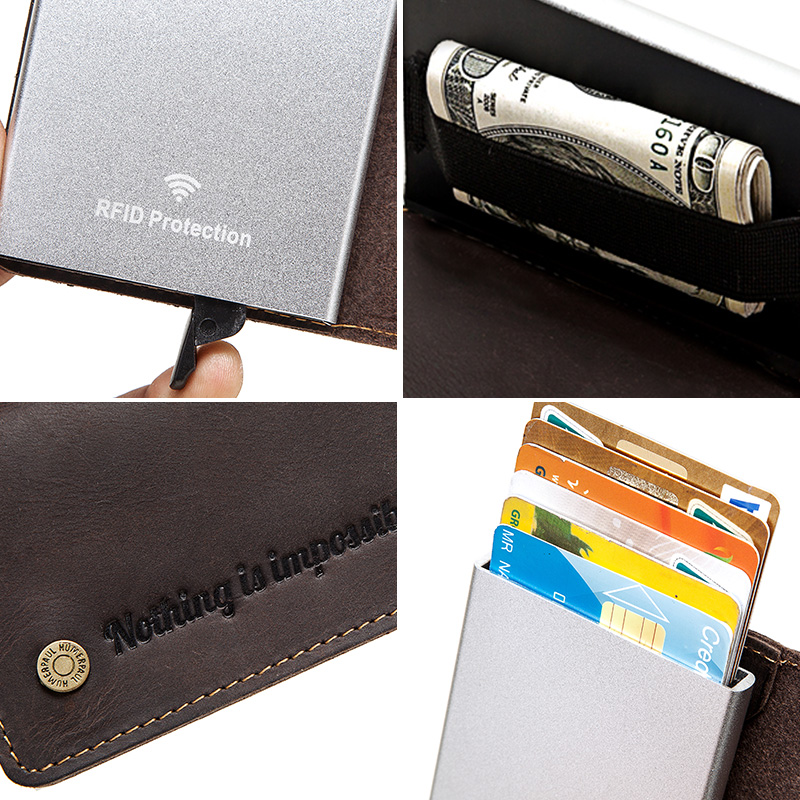 HUMERPAUL Rfid Blocking Protection ID Credit Card Holder Wallet Men Metal Aluminum Automatic Business Slim Fashion Gift
