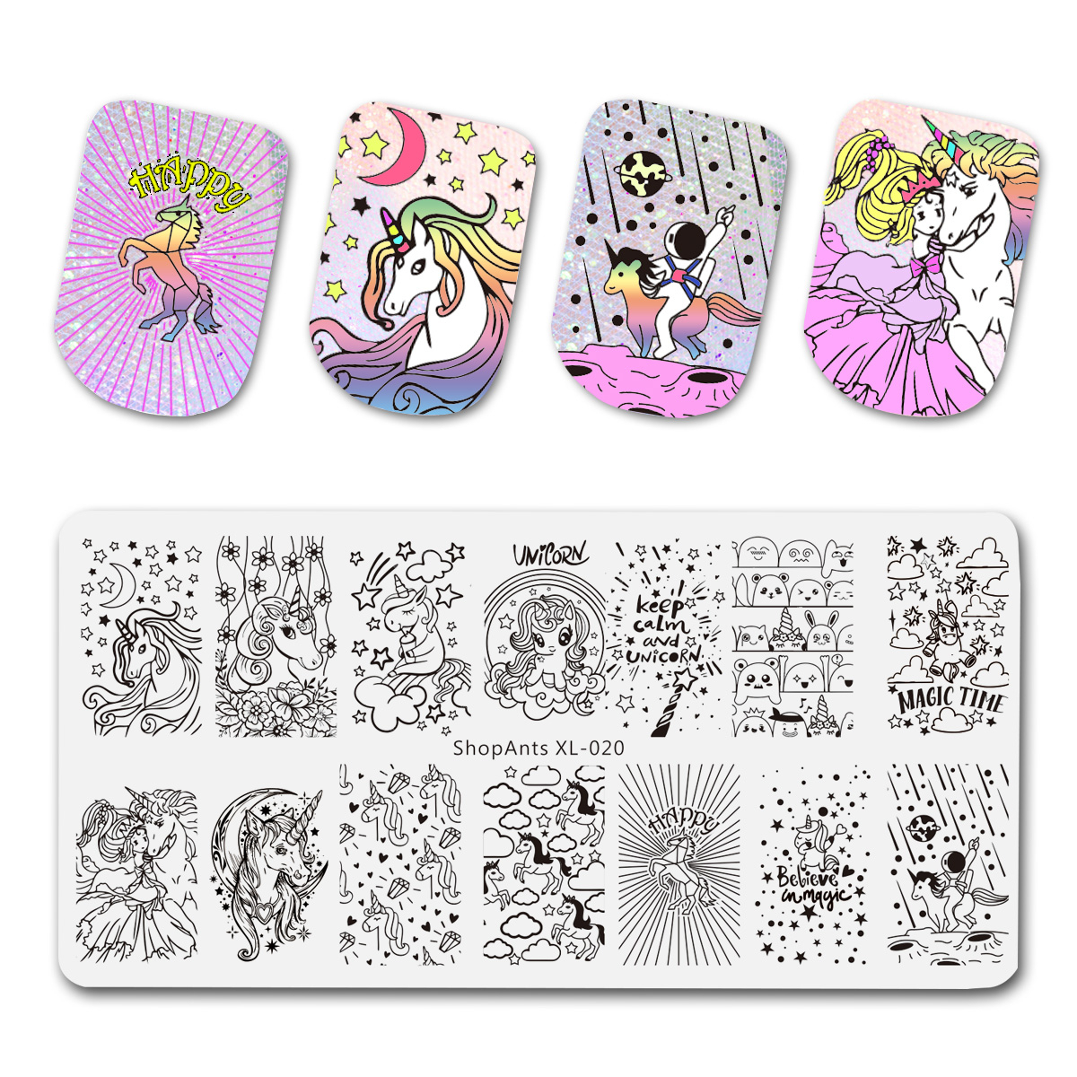 6*12cm Cute Unicorn Nail Stamping Plates Stainless Steel Cloud Heart Rose Star Stripe Pattern Stencil Nail Art Stamp Templates