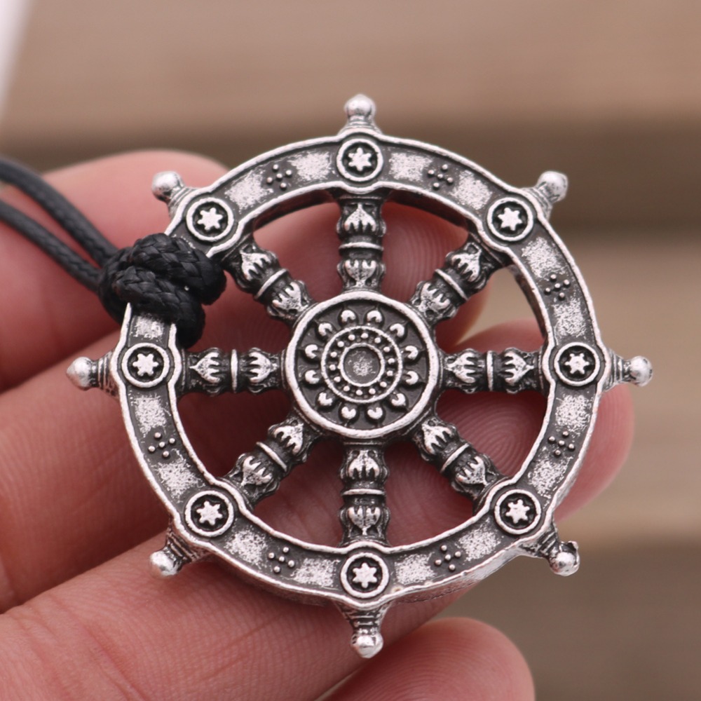 Dropshipping Rudder Charms Dharma Wheel of Life Samsara Buddhist Amulet Pendant Talisman Necklace Religious Jewelry For Men