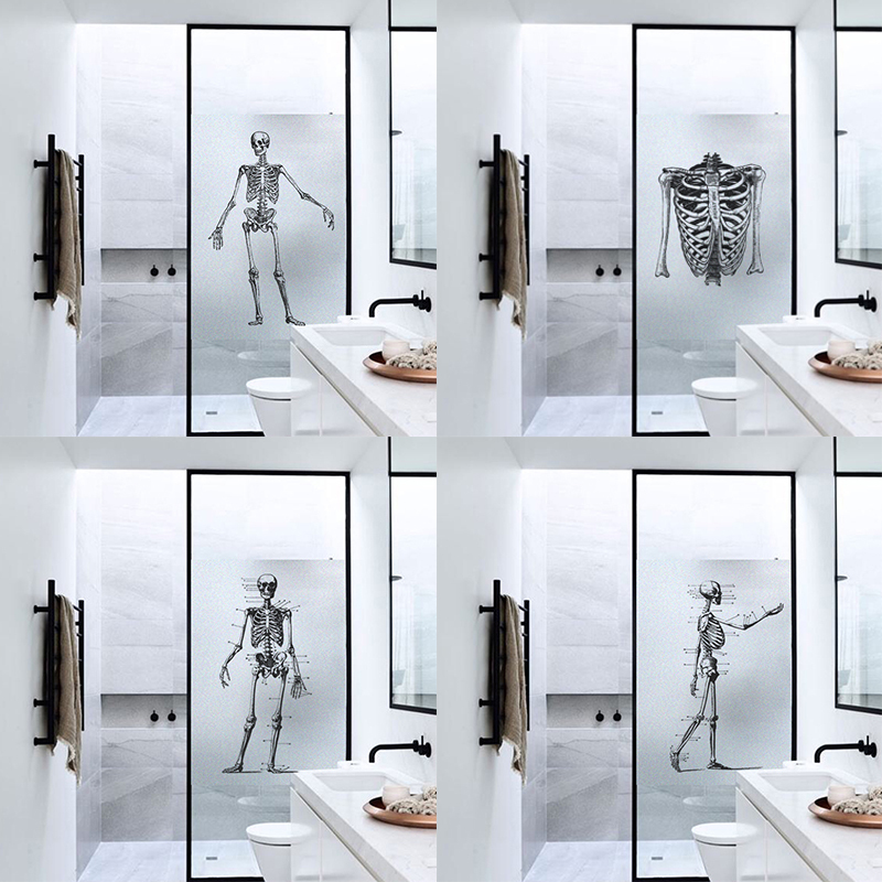 Personality skeleton print Window Film Frosted Opaque Privacy Films Vinyl Window Glass Stickers Shower Door Film No Glue