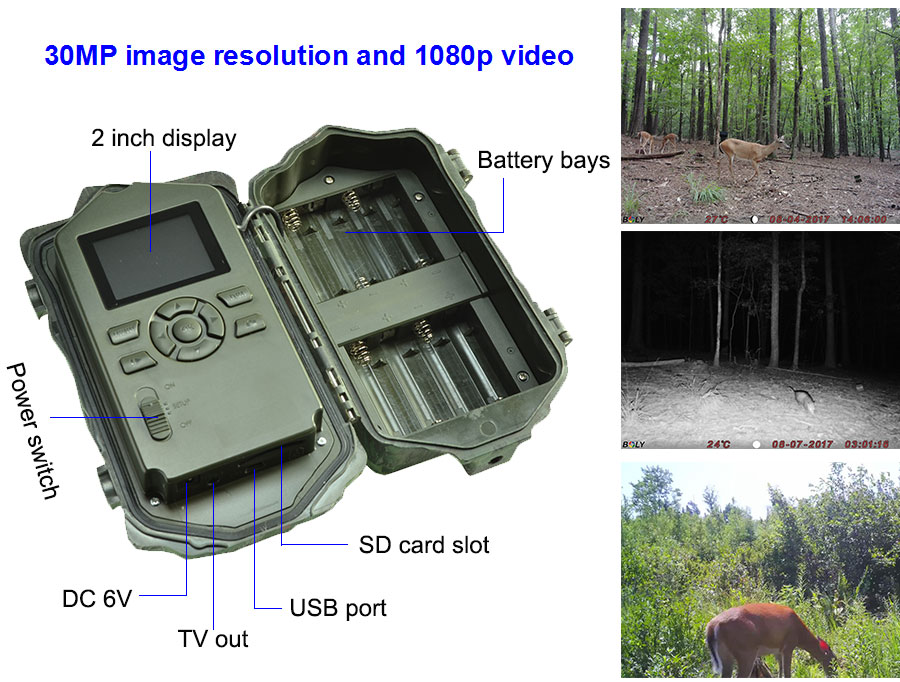 Bolyguard hunting camera 30MP 1080P HD Wide Angle 120° thermal imager 100ft IR-CUT Night Vision 940nm motion sharp fototrappola