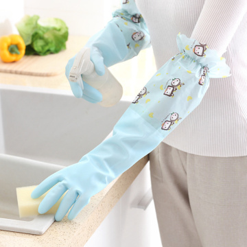 1 Pair Kitchen Plus Velvet Thicken Cleaning Gloves PVC Waterproof Non-slip Household Rubber Gloves Household Dishwashing Gloves