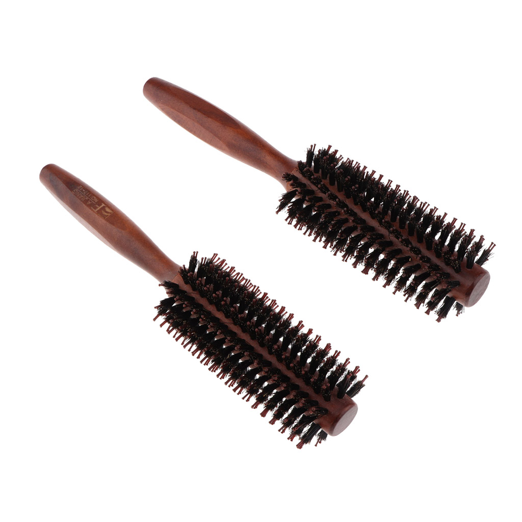 Bristles Wood Round Styling Hairbrush Roll Comb For Curling Straight Hair
