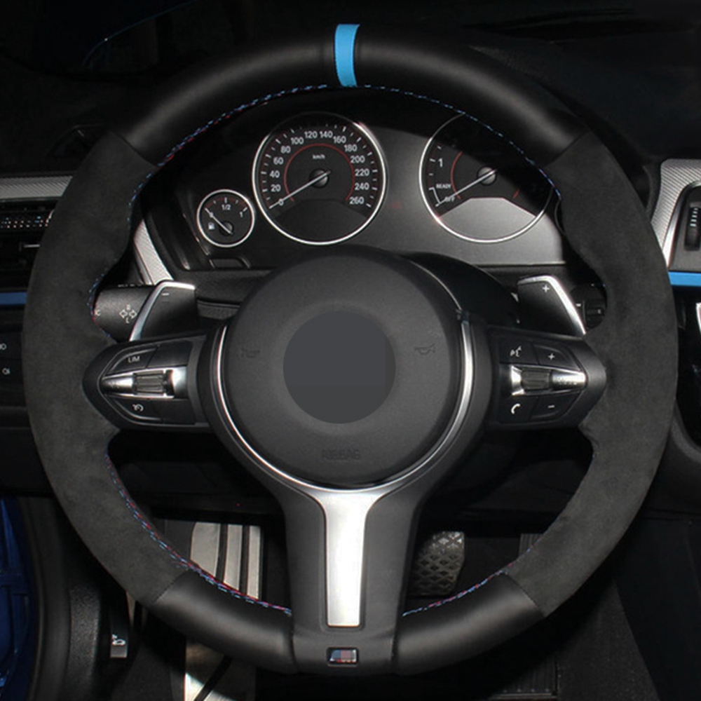 Car Steering Wheel Cover DIY Black Genuine Leather Suede For BMW F87 M2 F80 M3 F82 M4 M5 F12 F13 M6 F85 X5 M F86 X6 M F33 F30 M