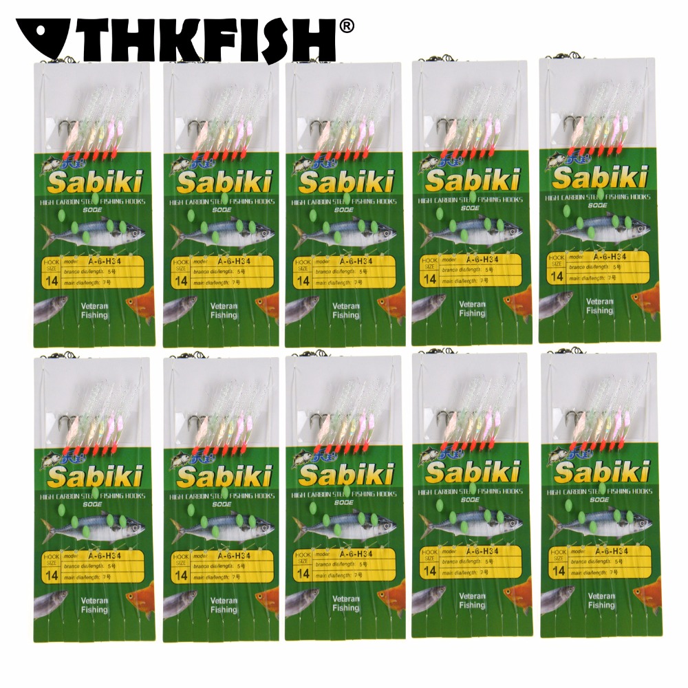 10 Packs (60pcs) #10~#20 Fishing Sabiki Rigs Saltwater Fishing Sabiki Bait Lure Fish Skin Baits Rigs Fishing Jig Lures