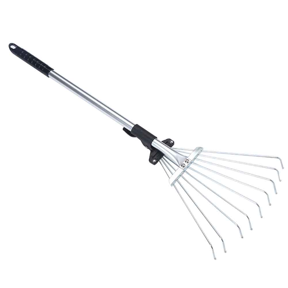 9 Teeth Fan Broom Telescopic Collect Loose Debris Yards Garden Rake Lightweight Portable Cleaning Practical Grass Rake