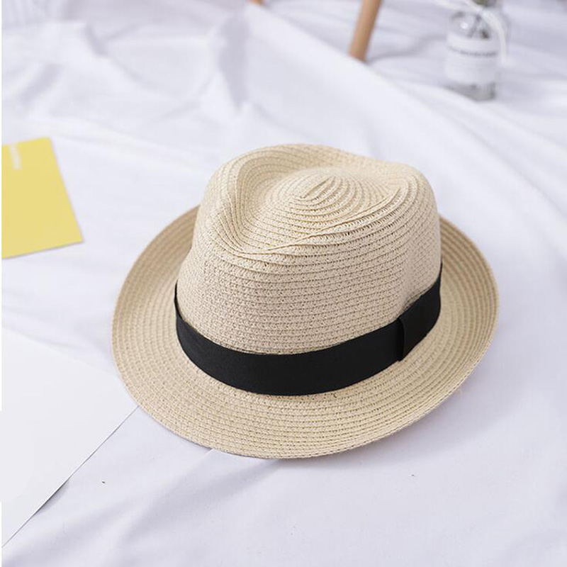 Brand Khaki Female Straw Hat Men Panama Caps Summer Style Sun Hat Kids Beach Holiday Classic Male Boys Jazz Hats And Caps