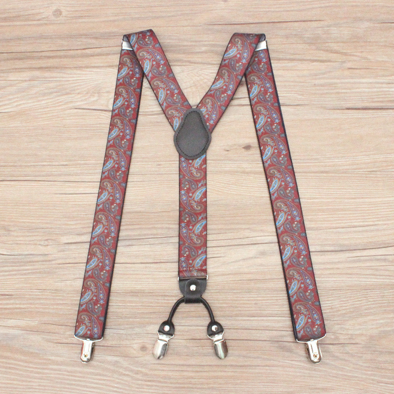 Fashion Unisex 4 Clip Real Leather Elasticity Suspenders Cashew Nuts Scottish Lattice Camouflage Stripe Polyester Men Women Gift