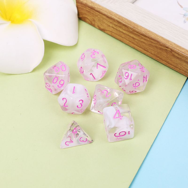 7 Pcs/Set New Game Dice Transparent Fashion Dices Multi-side Desktop Games Party Play Gifts Polyhedral Black/Pink