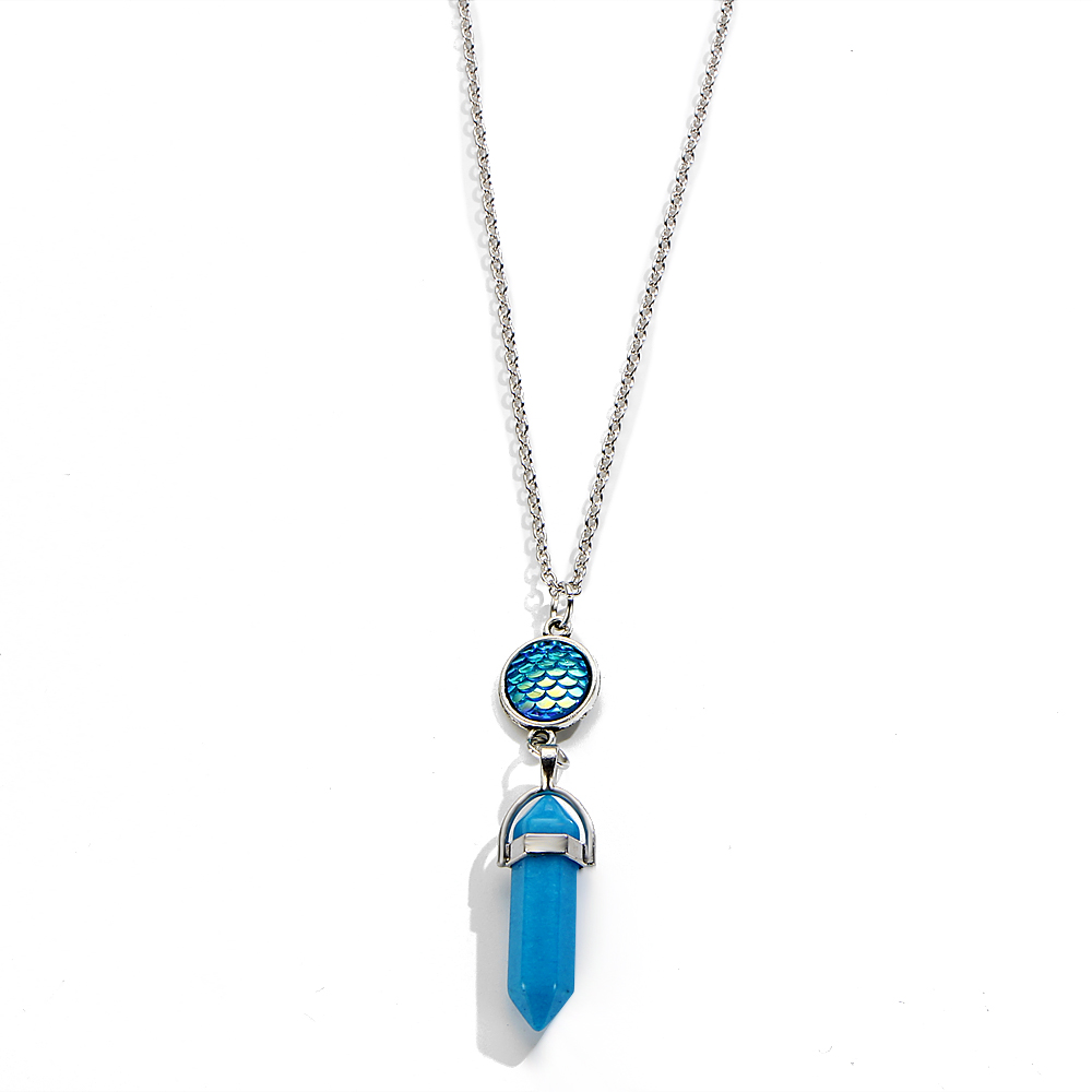 fish's scales hexagonal prism Blue Turquoise Stone Necklace