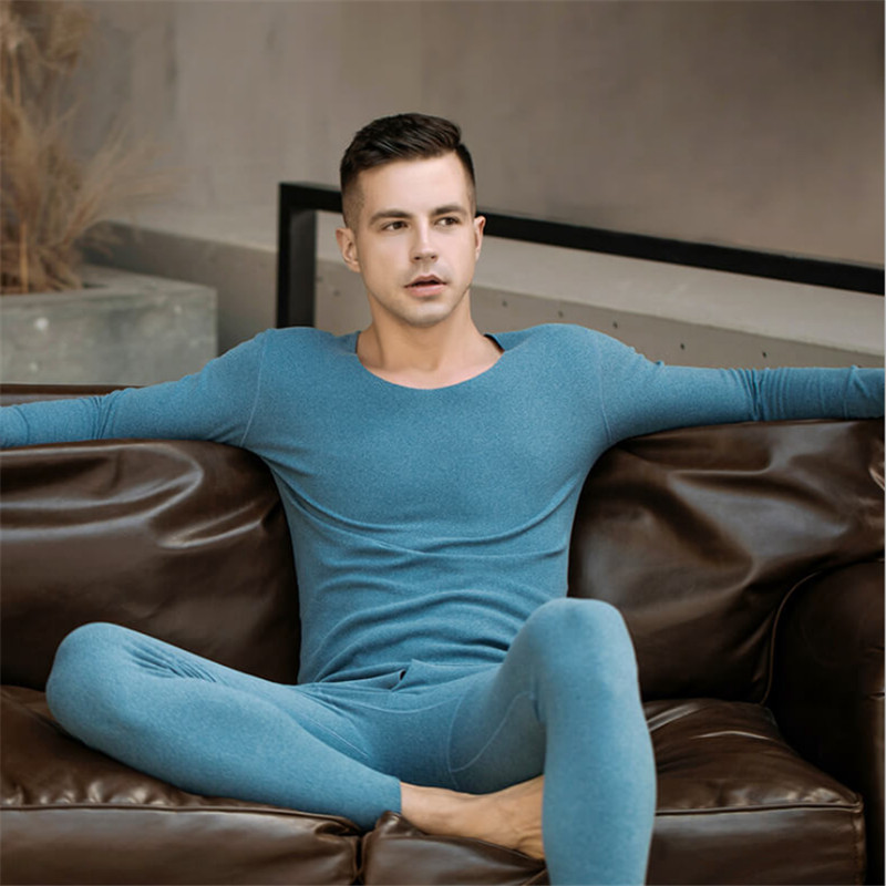 Wholesale Men's Seamless Warm Underwear Suits Double-sided German Welvet V-Collar Long Shirt and Pants