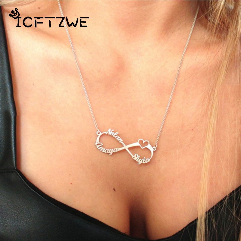 Custom Infinity Pendant Necklace For Women Personalized Silver Color Chain Stainless Steel Infinity Necklaces Halloween Jewelry