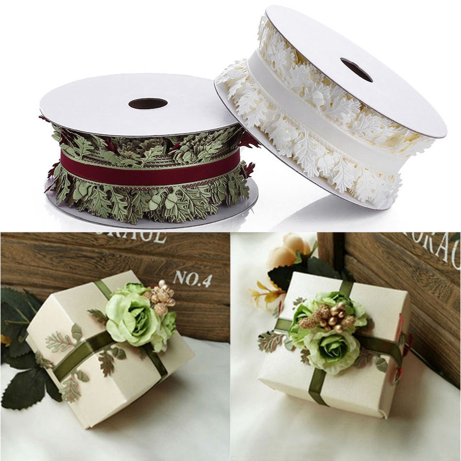 5/10Meters 40mm Christmas Crafts Ribbon Bow Gift Wrapping Party Wedding Decorations Home Sewing Leaves Ribbons DIY Accessories