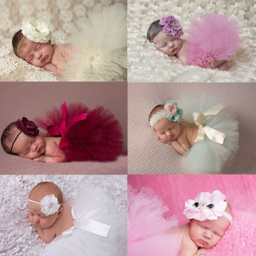 NEW Princess Baby Tutu with Matching Flower Headband Set Newborn Photography Props Little Girl baby Tutu tulle Skirt 6 colors