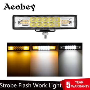 LED Work Light Bar 48W Strobe Flash Combo Beam White Yellow For Offroad Atv Suv Motorcycle Truck Trailer Car Accessories 12V