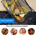 Non-stick Grill Basket with Lid Metal Barbecue Basket with Foldable Removeable Wooden Handle BBQ Tool for Fish Vegetable Steak
