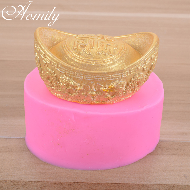 Aomily 3D Lucky Fortune Gold Ingot Silicone Cake Molds Chocolate Mold Cake Decorating Tools Baking Accessories Kitchen Tools