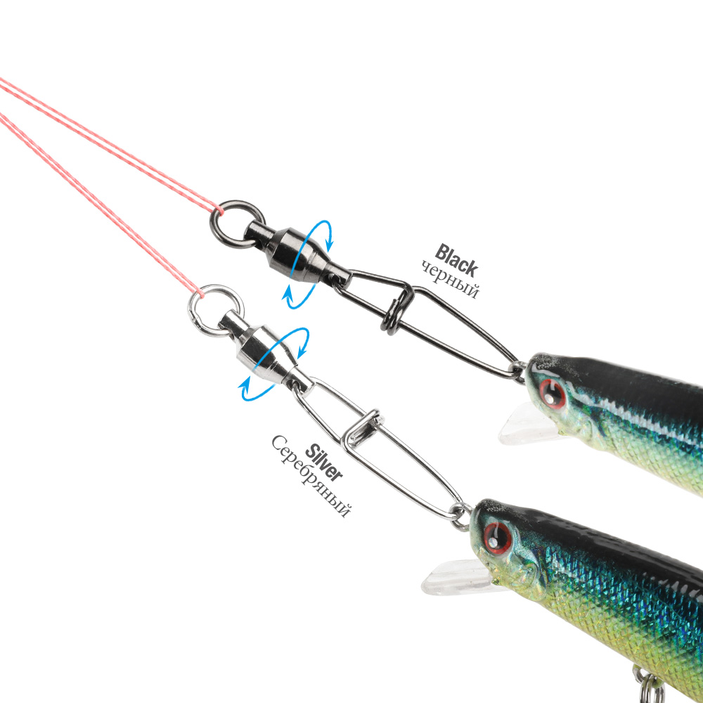 DONQL 10/20/50pcs Interlock Snap Fishing Swivels Connector 0#-6# Strong Ball Bearing Rolling Swivel Pin Link Fishing Accessories