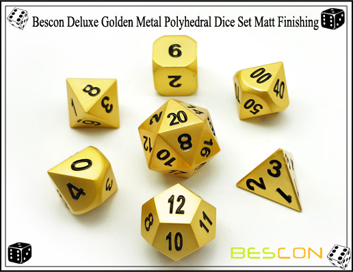 Bescon Deluxe Golden Metal Polyhedral Dice Set Matt Finishing-4