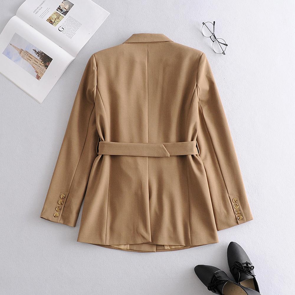 Toppeis women's belt jacket blazer ladies long blazer solid color suit autumn coat 2020 women outwear