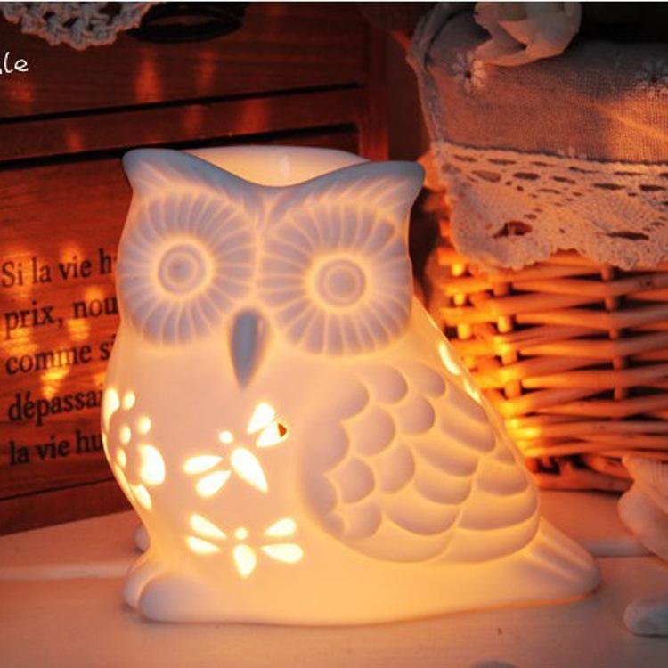 Owl Style White Ceramic Aroma Burner Essential Oil Lamp Candle Holder for Home Office Decoration Aromatherapy Furnace