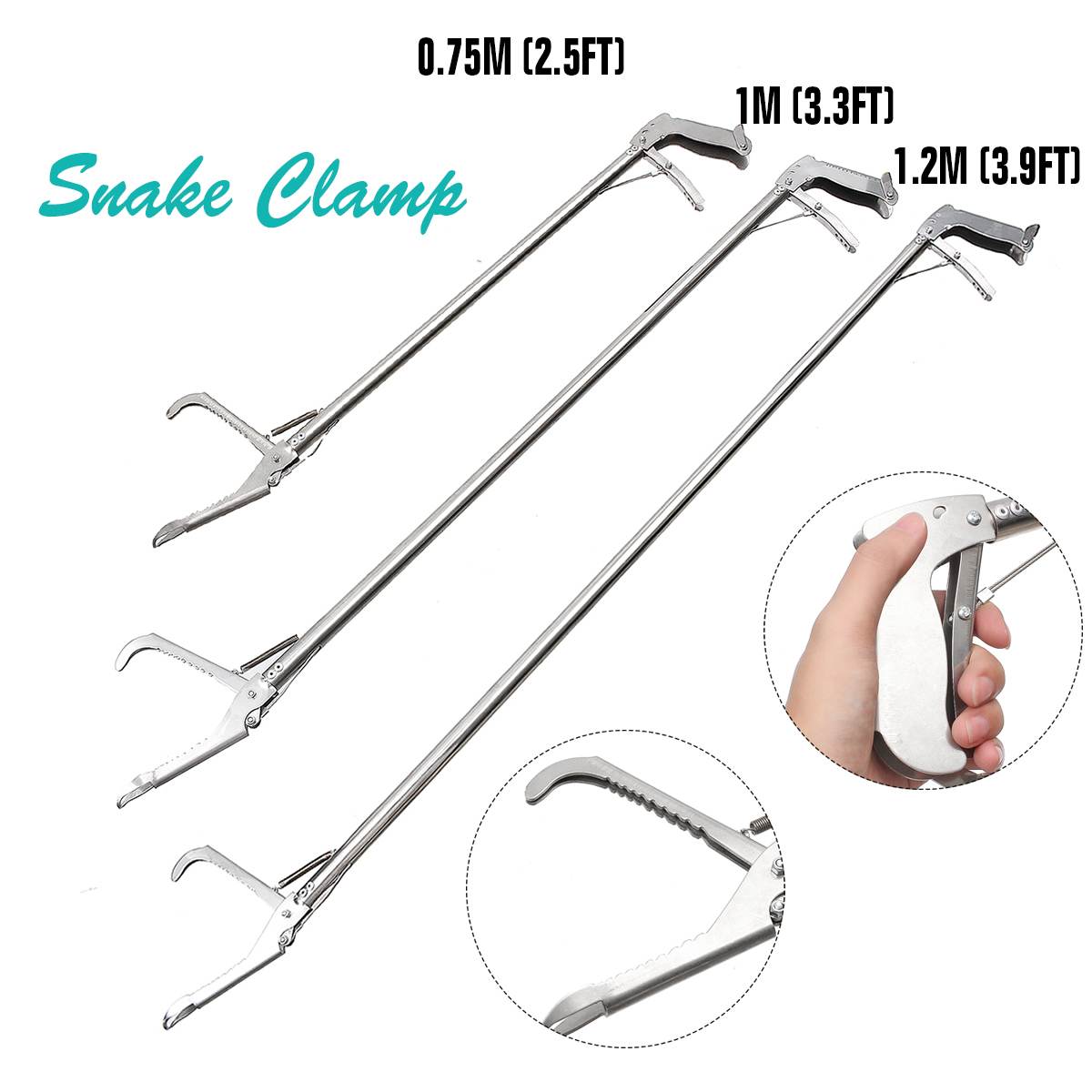 Stainless Steel Reptile Snake Catcher Professional Snake Tongs Stick Grabber Wide Jaw Tool Heavy Pest Control Product