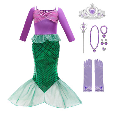 Girls Little Mermaid Ariel Princess Dress Cosplay Costumes Kids Baby Ariel Fancy Costume Child Halloween Birthday Party Clothing