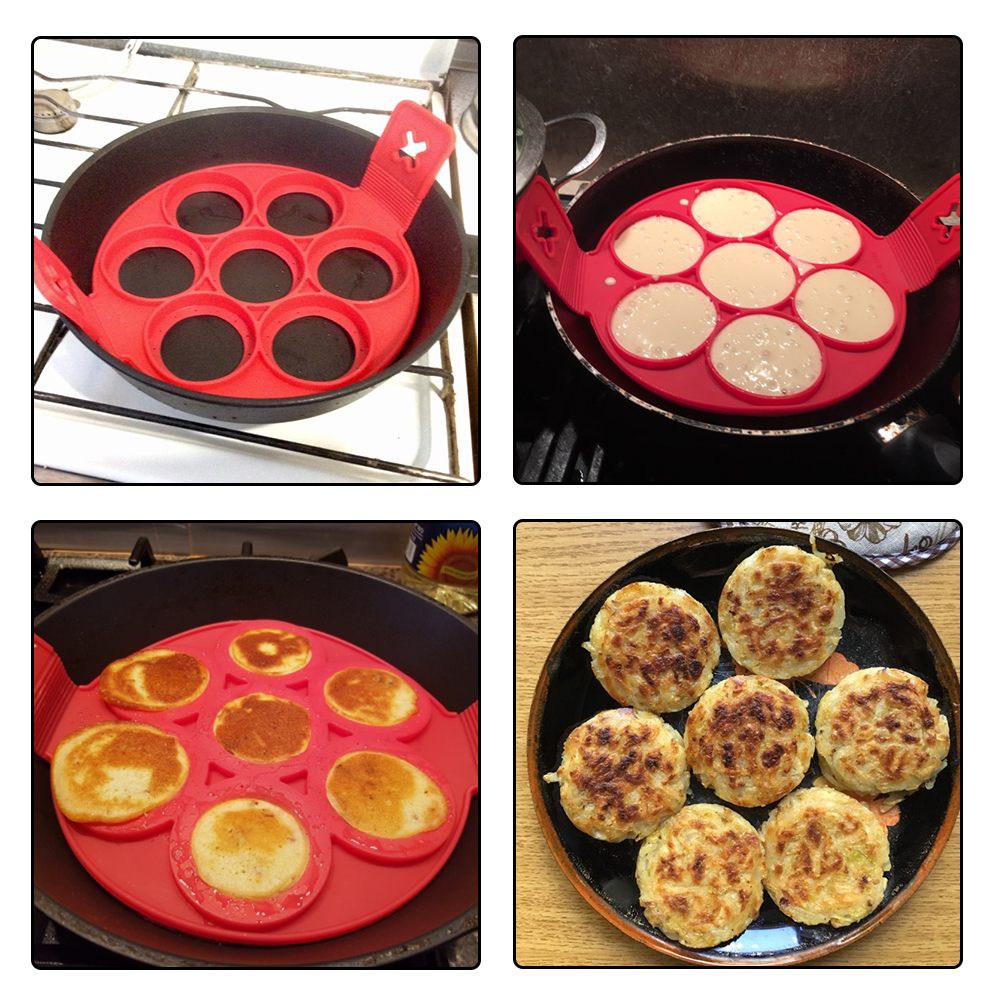 1Pcs Pancake Maker Nonstick Silicone Pancake Mold 7 Holes Regular Round Egg Frying Form Flip Cooker For Pancakes Kitchen Helpers