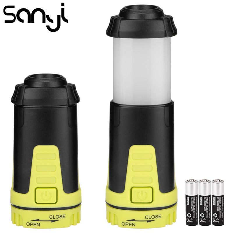 SANYI Portable Tent Lamp by 3*AAA Battery 5 Modes Working Light with Hook Foldable Lantern Mini Flashlight Torch Camping Light