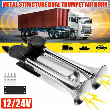 Silver Dual Trumpet Electric Horn Loud Chrome Air Horn Speaker Kit 12V/24V With Air Compressor For Train Truck Lorry