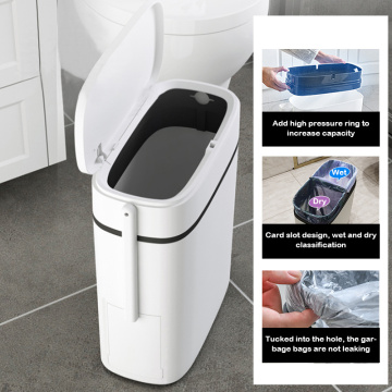 Bathroom Trash Cans Waste Basket with Toilet Brush Narrow Seam Paper Refuse Rubbish Bin