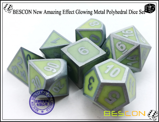 BESCON New Amazing Effect Glowing in the Dark Metal Polyhedral Role Playing RPG Game Dice Set of 7-8