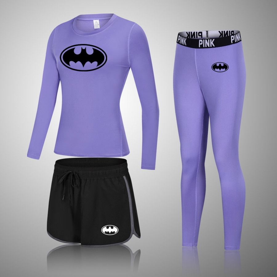 Women Batman Yoga Set Gym Clothing Fitness Leggings shorts Shirts Sport Suit Women Long Sleeve GYM Tracksuit Active Wear