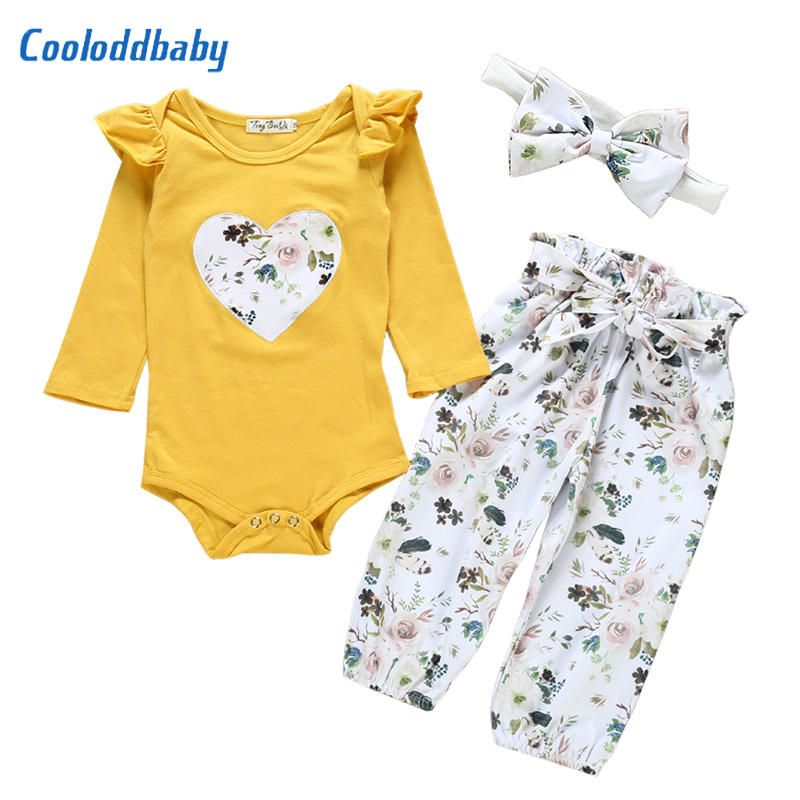 Newborn Baby Girl Clothes Autumn Winter Toddler Girl Clothing Rompers Cotton Bodysuit Flowers Pants headband Infant Outfits Set