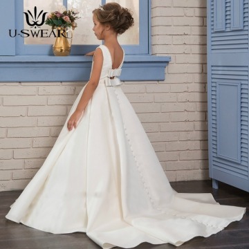 2020 New Flower Girl Dresses Vestidos A-Line Beading Kids Evening Pageant Ball Gown First Communion Dresses for Girls