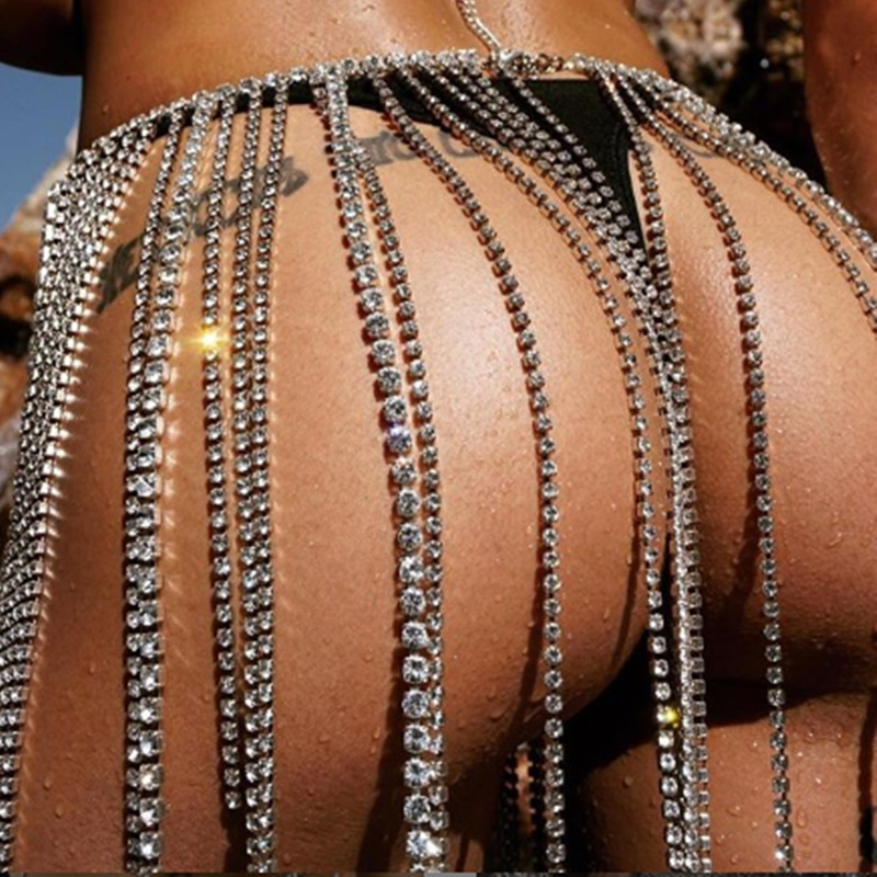 Luxury Sexy Women Tassel Crystal Body Chain Waist Skirt Chains Rhinestone Belly Waist Chain Statement Body Jewelry Night Club