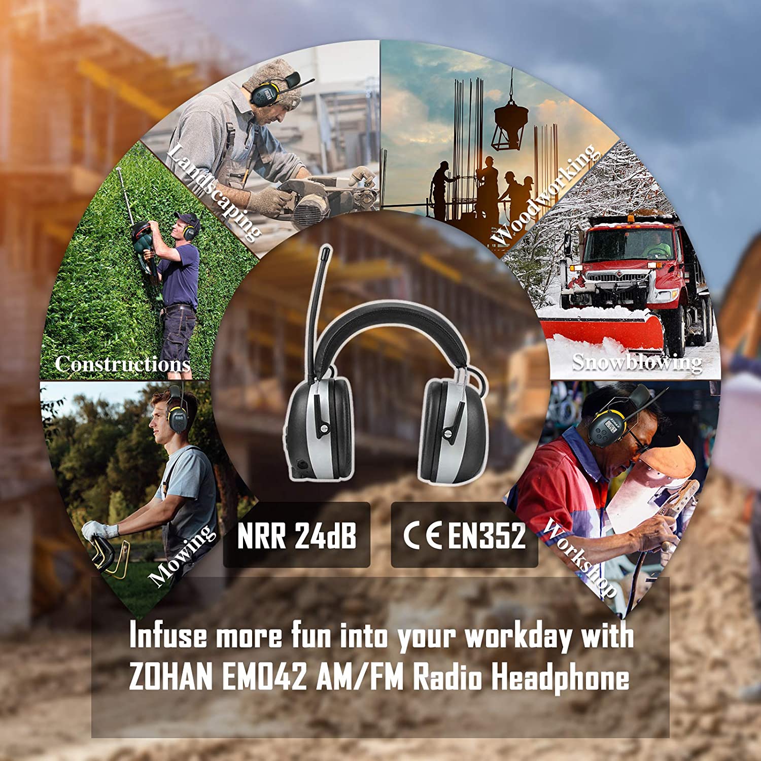 ZOHAN Digital AM/FM Radio Ear Muffs Electronic Ear Protection Noise canceling Professional Hearing Protector Radios Headphone