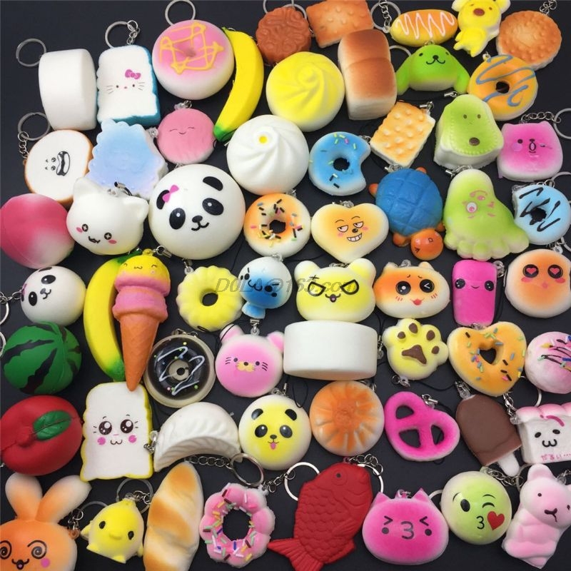 New 20Pcs Squishy Cake Panda Ice Cream Donut Keychain Slow Rising Squishy Toys Squishy Food Phone Strap