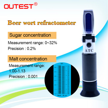 Beer Refractometer 0-32% Sugar Meter Wort Hydrometer Wine Tester Handheld Refractometer Malt 1.0~1.13,Sugar RZ129